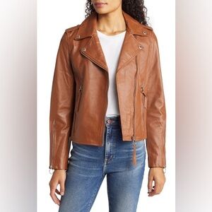 Sam Edelman‎ Genuine Leather Moto Jacket in Cognac Size X Small NWT